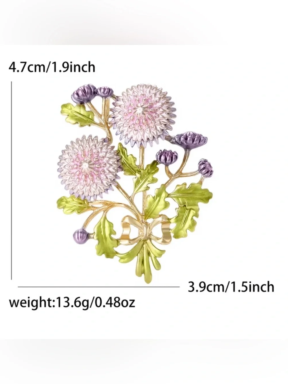 vintage Thistle Flower floral enamel brooch bouquet of Pink Thistle gold-tone